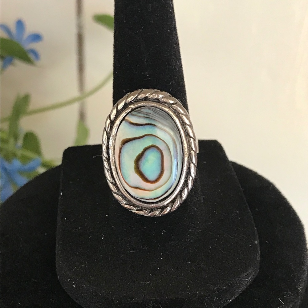 Adjustable Silver Ring with Iridescent Center